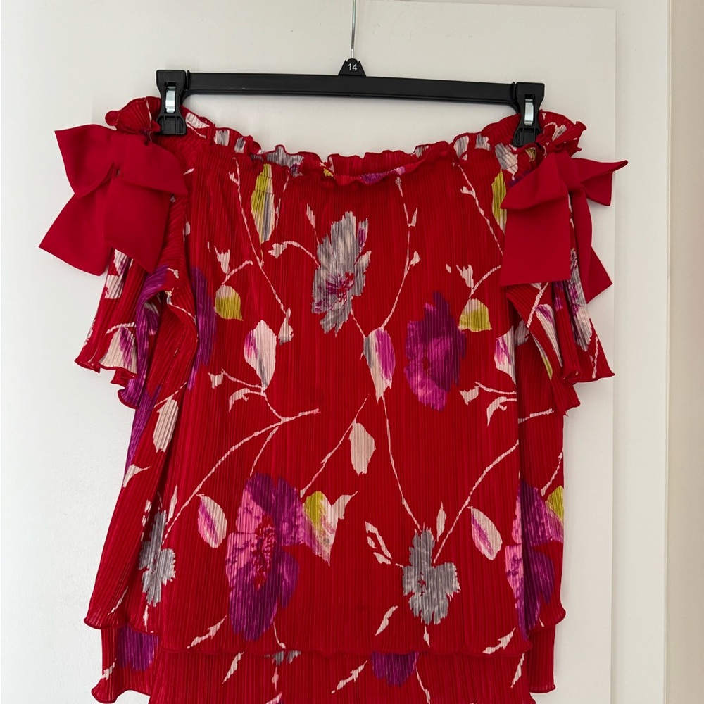 Banana Republic Red Floral Off-Shoulder Blouse